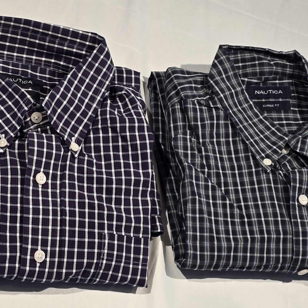 Nautica Button-Down Shirt Men's Small Long Sleeve Size 16.5 34/35 Lot Of 2